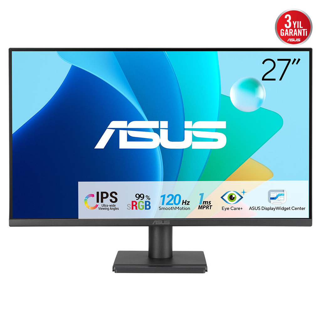 ASUS VA279HG 27" 1ms, 120Hz, Full HD, HDMI, VGA, IPS LED, Çerçevesiz Tasarım, Düşük Mavi Işık, FreeSync Kurumsal Monitör