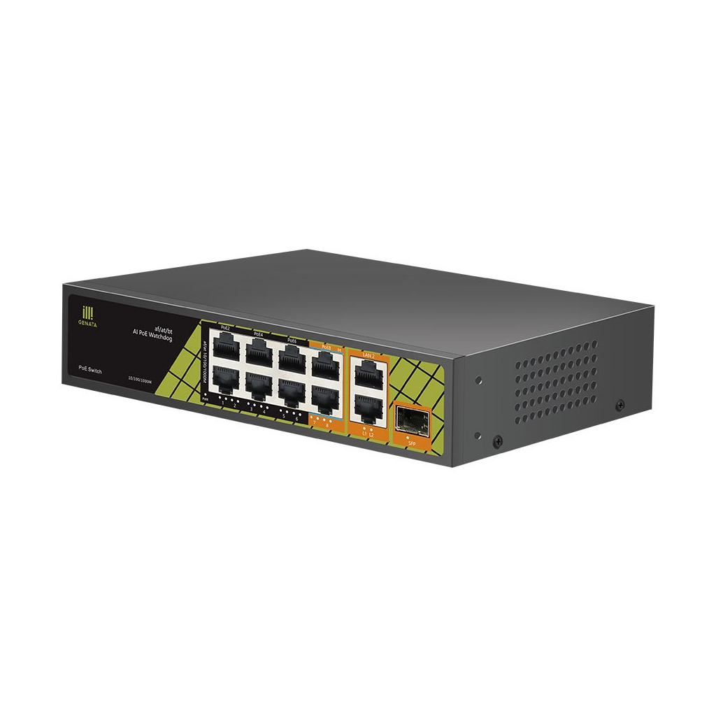 GENATA GNT-P4804V6, 6 Port, Megabit,  PoE 60W, 2 Port Uplink Gigabit, 1 Port SFP, Yönetilemez, Masaüstü Switch