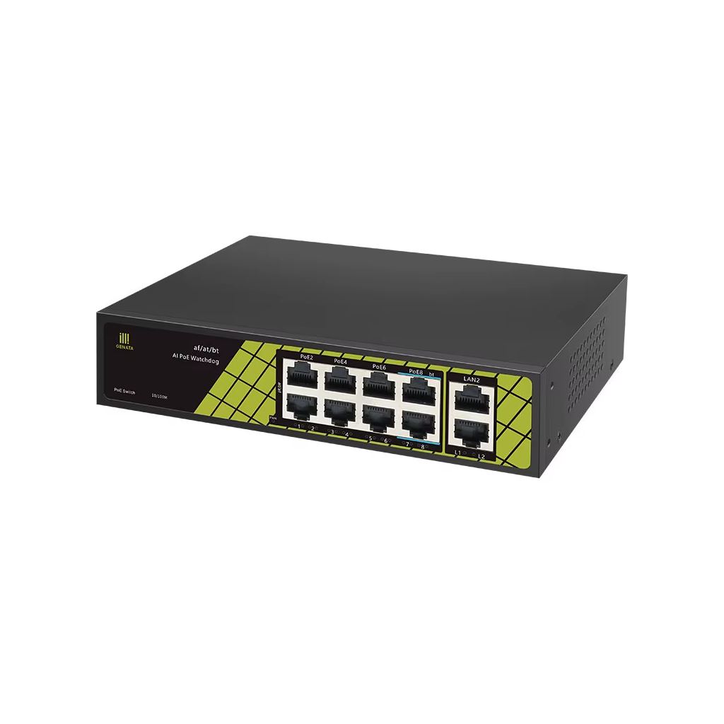 GENATA GNT-P9828V6, 8 Port, Megabit,  PoE 60W, 2 Port Uplink, Yönetilemez, Masaüstü Switch