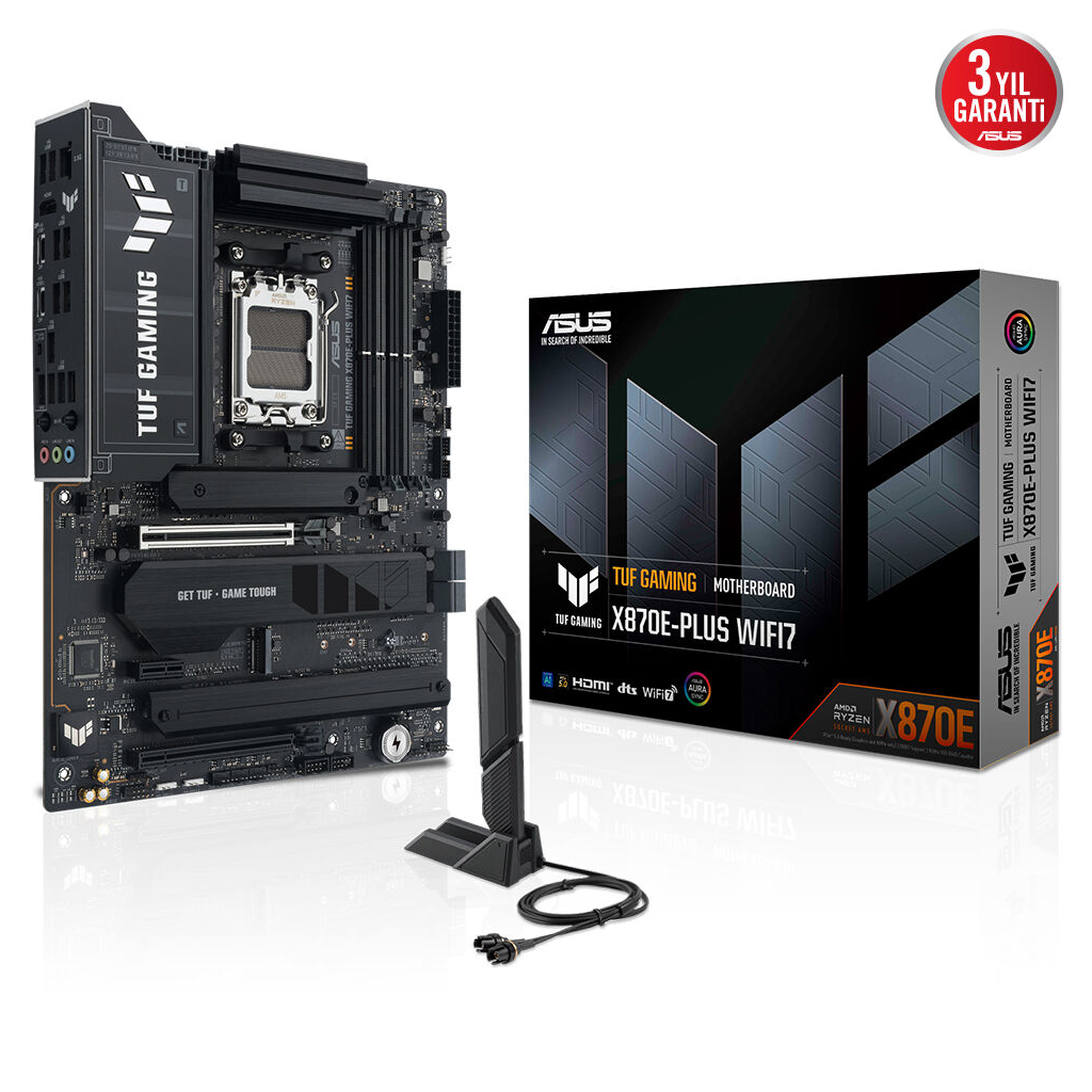ASUS TUF GAMING X870E-PLUS WIFI7, 4xDDR5, 4xM.2, HDMI, 2xDP, Type-C, PCIe 5.0, 2xWi-Fi 7, Bluetooth v5.4, AM5 Soket GAMING Anakart