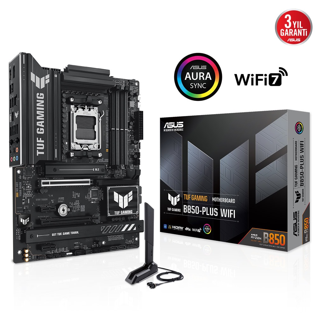 ASUS TUF GAMING B850-PLUS WIFI, 4xDDR5, 3x M.2, HDMI, DP, Type-C, Wi-Fi 7, Bluetooth v5.4, AM5 Soket GAMING Anakart