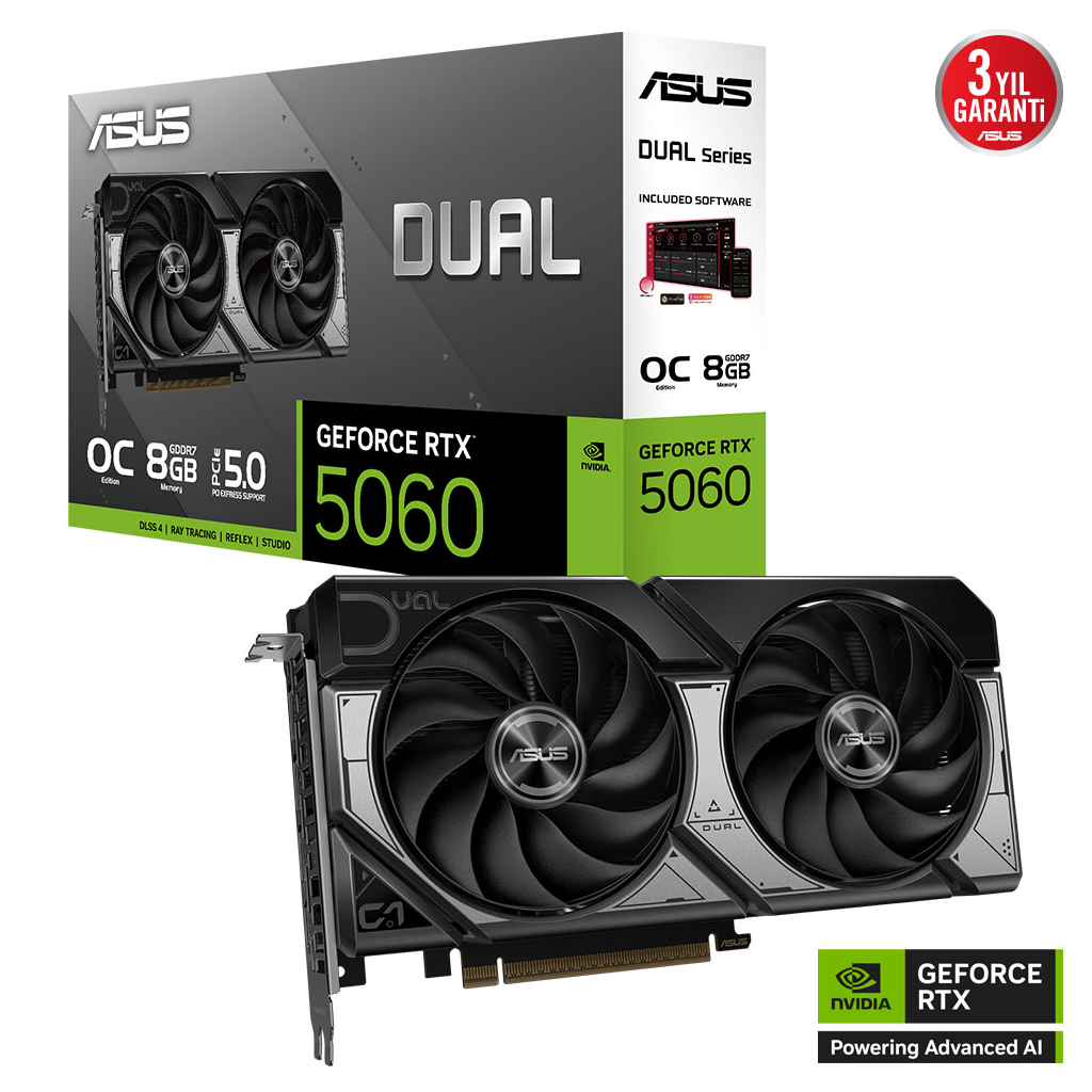 ASUS DUAL-RTX5060-O8G, 8Gb, 128Bit, GDDR7, 1xHDMI, 3xDP GAMING Ekran Kartı