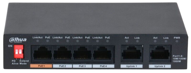 DAHUA PFS3006-4GT-60-V2 6 PORT 4x10/100/100 POE 2x10/100/1000 UPLINK SWİTCH-60W