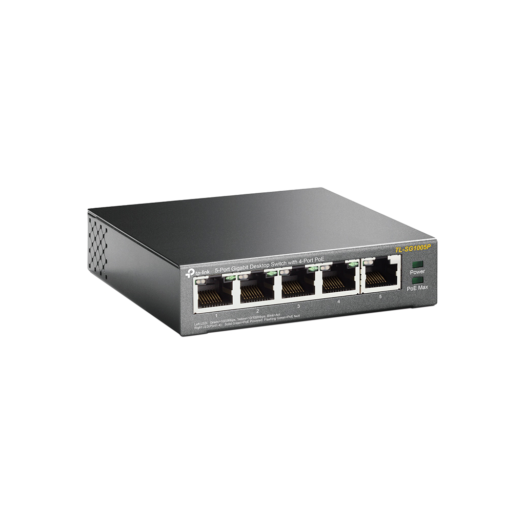 TP-LINK TL-SG1005P, 5 Port, GigaBit, 4 Port PoE 56W, Yönetilemez, Metal Kasa, Masaüstü Switch