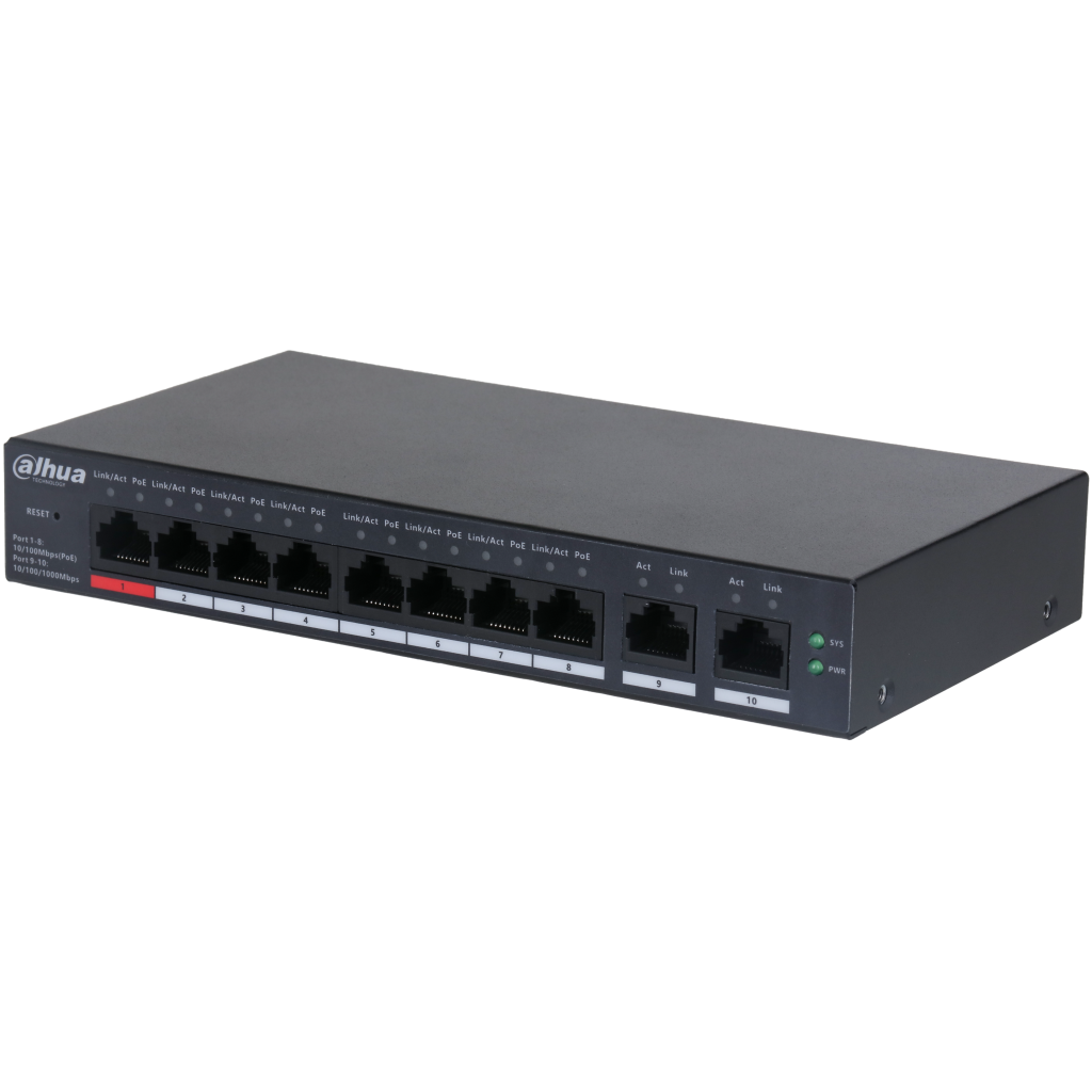 DAHUA CS4010-8ET-110, 8 Port, Megabit, PoE 110W, 2 Port Uplink, Cloud Yönetilebilir, Switch