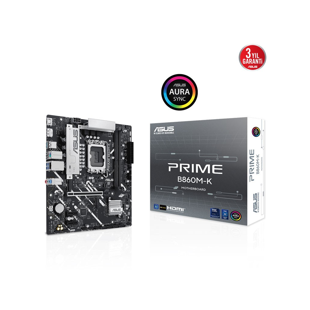 ASUS PRIME B860M-K, 8800MHz, 2xDDR5 2xM.2, HDMI, DP, Intel Core Ultra CPU(Seri 2), LGA1851 Soket Anakart