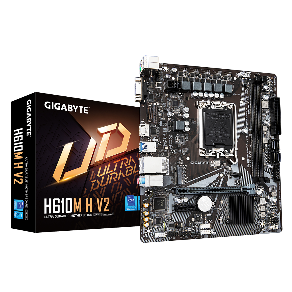 GIGABYTE H610M H V2, rev.1.0, 5600MHz, 2xDDR5,  M.2, D-SUB, HDMI, 12-13.14.Nesil, LGA1700 Soket, Anakart