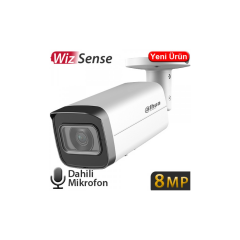 DAHUA IPC-HFW2841T-AS-0360B 8Mpix,  3,6mm Sabit Lens, H265+, 80Mt Gece Görüşü, Dahili Mikrofon, Starlight, IP67,  PoE Bullet IP Kamera