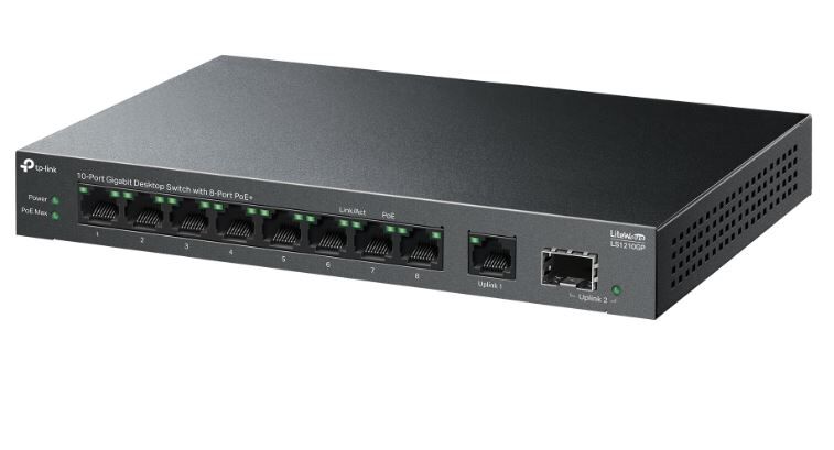 TP-LINK LS1210GP 10 Port Gbit 8 Port PoE+ 61W 1xGbit+1xSFP Uplink Desktop Yönetilemez Switch