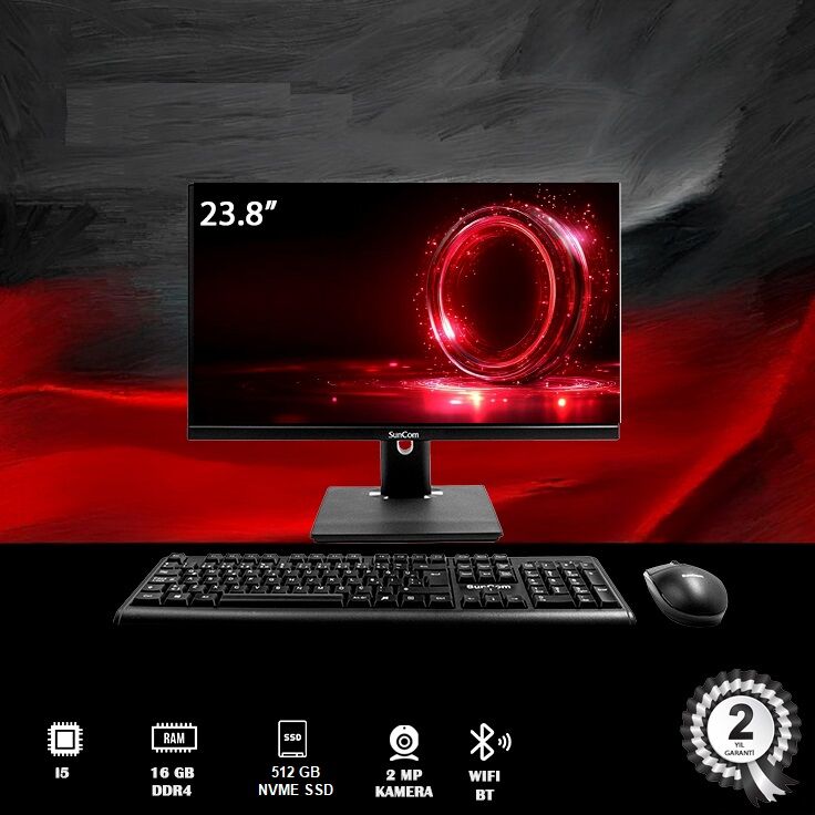 SUNCOM Pro Plus SCA-1112-V1 i5-6500T 16GB 512GB SSD 23.8'' Siyah DOS AIO PC Pivot Ayak