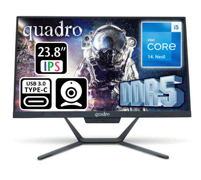 QUADRO STARK H424D5 145850 i5-14400 8GB 512GB SSD 23.8'' Siyah DOS All in One PC