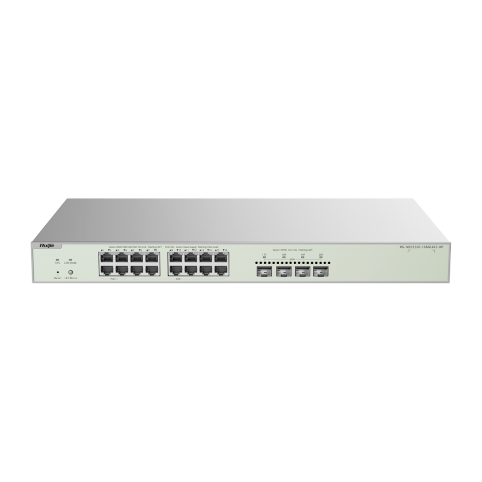 RUIJIE REYEE RG-NBS3300-16MG4XS-HP 16 Port  GigaBit PoE,  370W, 4Port SFP, L2 Yönetilebilir Switch  Metal Kasa