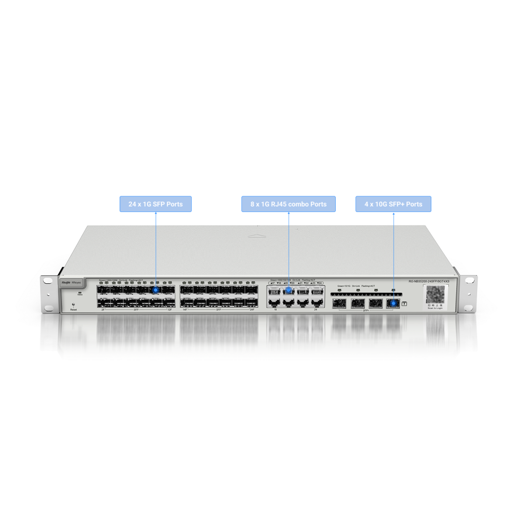 RUIJIE REYEE RG-NBS5200-24SFP/8GT4XS 24 Port  1G SFP, 8x1000 Mbit Combo, 4X10G SFP L2 Yönetilebilir Switch