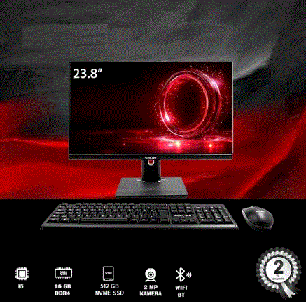 SUNCOM Pro Plus SCA-1112-V2 i5-6500T 8GB 256GB SSD 23.8'' Siyah DOS AIO PC Pivot Ayak