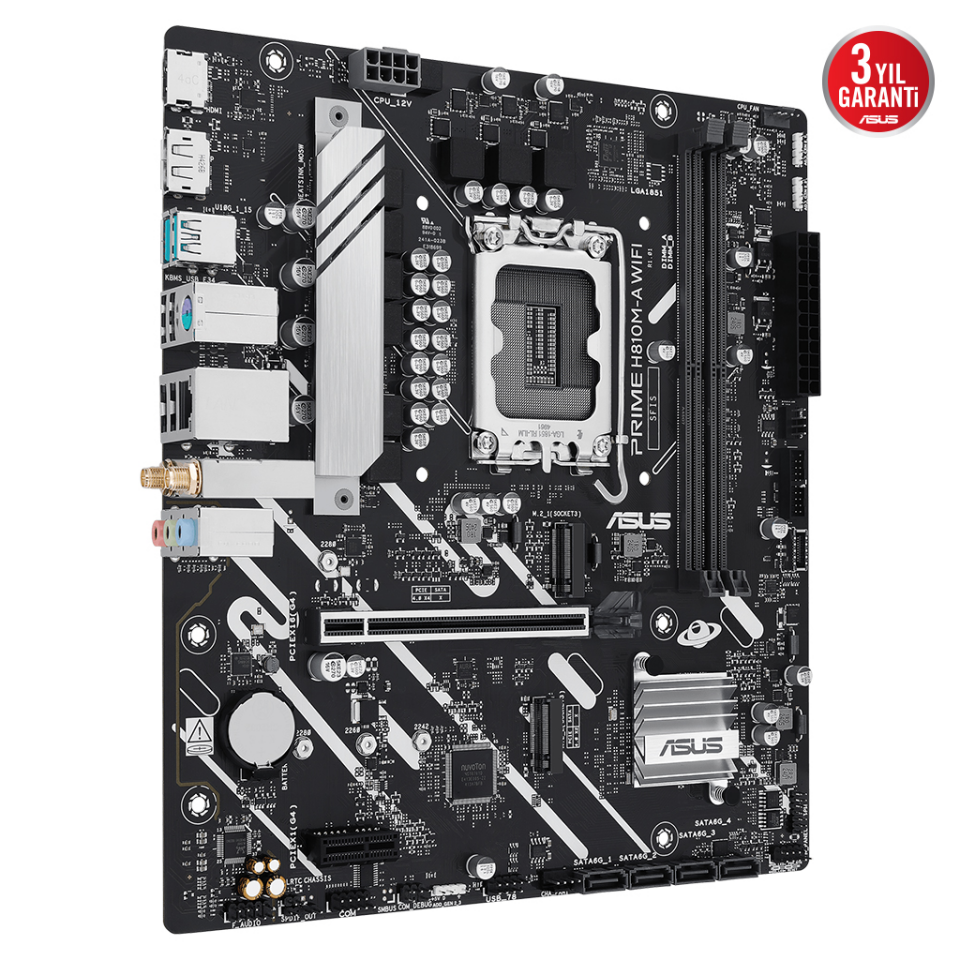 ASUS PRIME H810M-A WIFI, 2xDDR5, 2x M.2, HDMI, DP, Wi-Fi 6, Bluetooth 5.3, Intel Core Ultra CPU(Seri 2), LGA1851 Soket, ATX Anakart