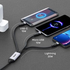 UNITEK TYPE-C 3in1 HIZLI ŞARJ KABLOSU 1.5MT 20W MICRO USB, TYPE-C, LIGHTNING (C14101AGY01-1.5M)