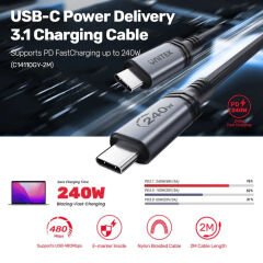 UNITEK TYPE-C HIZLI ŞARJ KABLOSU 2MT 240W (C14110GY-2M)