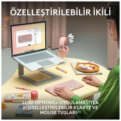 LOGITECH Pebble 2 Combo, Rose, 920-012247, Bluetooth, Türkçe, Q, Multimedya, Mini Klavye Mouse Set
