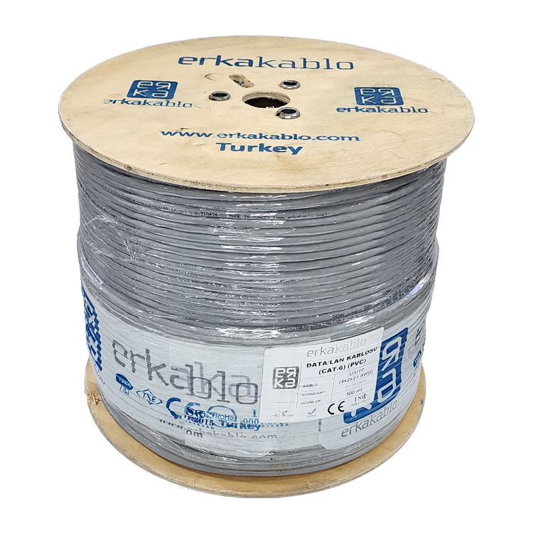 ERKA LAN CAT6 U/UTP BAKIR 500 METRE 4X2X23XAWG (PVC) GRİ (1L60-V140-0P1U)