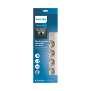PHILIPS SPN7040WA/62, 4 Soket, Akım Korumalı Priz, 600 Joules, 2Mt Örgülü Kablo, (Beyaz)
