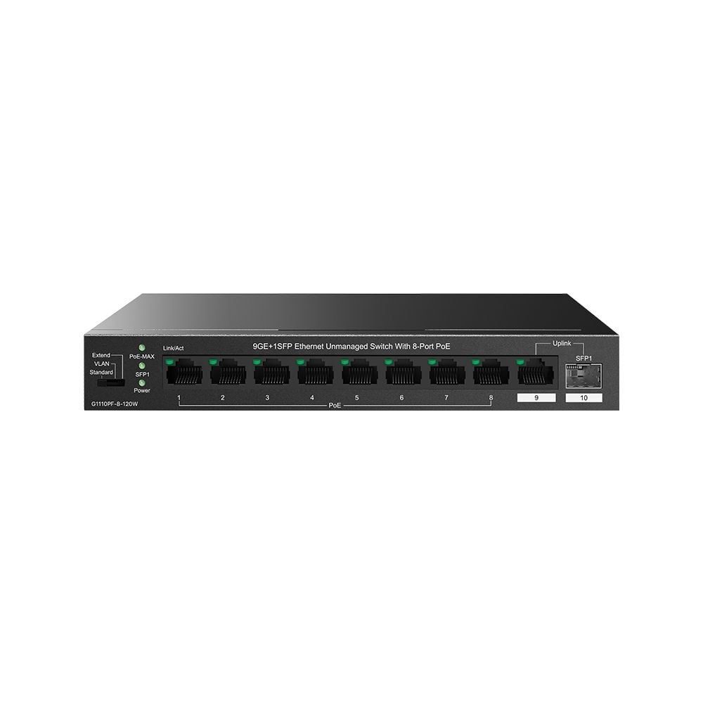 TENDA TEG1110PF-8-120W 10 PORT 10/100/1000 8 PORT POE 1 PORT UPLINK+ 1 SFP 120W YONETILEMEZ DESKTOP SWITCH