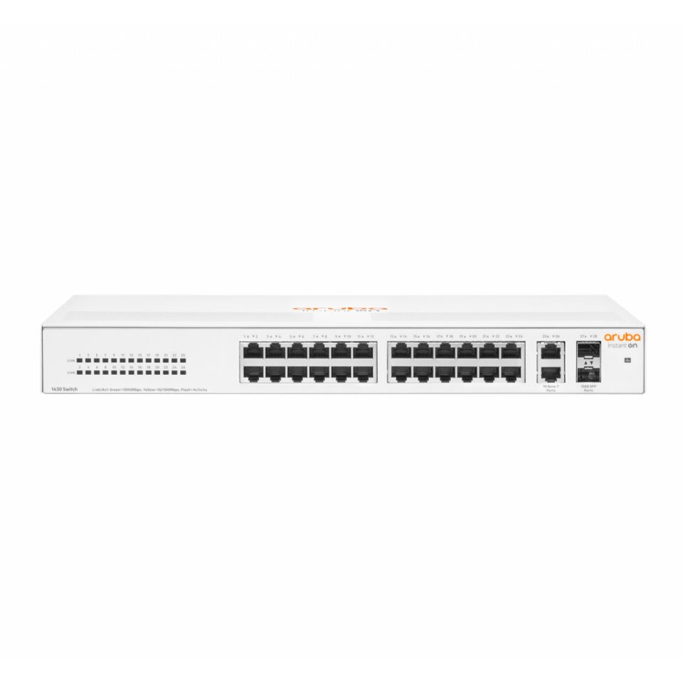 HP Aruba Instant On, R8R50A, 1430-24G, 24Port, GigaBit, 2 Port GigaBit SFP, Yönetilemez,Masaüstü Switch