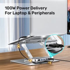 UNITEK 360 DERECE DÖNER 5in1 METAL NOTEBOOK STANDI (ETHERNET, 2xUSD3.0, HDMI, 100W PD) (D1109B01)