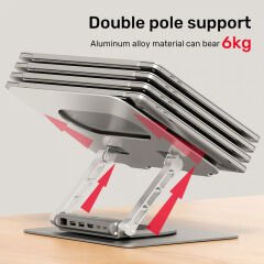 UNITEK 360 DERECE DÖNER 5in1 METAL NOTEBOOK STANDI (ETHERNET, 2xUSD3.0, HDMI, 100W PD) (D1109B01)
