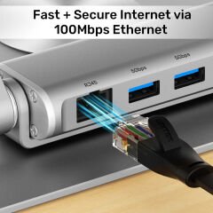 UNITEK 360 DERECE DÖNER 5in1 METAL NOTEBOOK STANDI (ETHERNET, 2xUSD3.0, HDMI, 100W PD) (D1109B01)