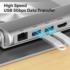 UNITEK 360 DERECE DÖNER 5in1 METAL NOTEBOOK STANDI (ETHERNET, 2xUSD3.0, HDMI, 100W PD) (D1109B01)