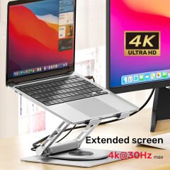 UNITEK 360 DERECE DÖNER 5in1 METAL NOTEBOOK STANDI (ETHERNET, 2xUSD3.0, HDMI, 100W PD) (D1109B01)