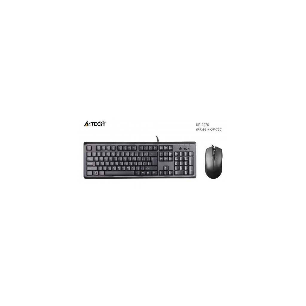 A4 TECH KR-9276, Siyah, USB Kablolu, Türkçe Q, Multimedya, Klavye Mouse Set