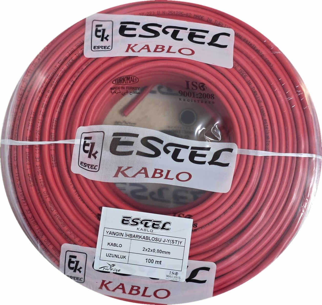 ESTEL YANGIN KABLOSU CCA 2x2x0,80+0.50 KIRMIZI(PVC) 100MT