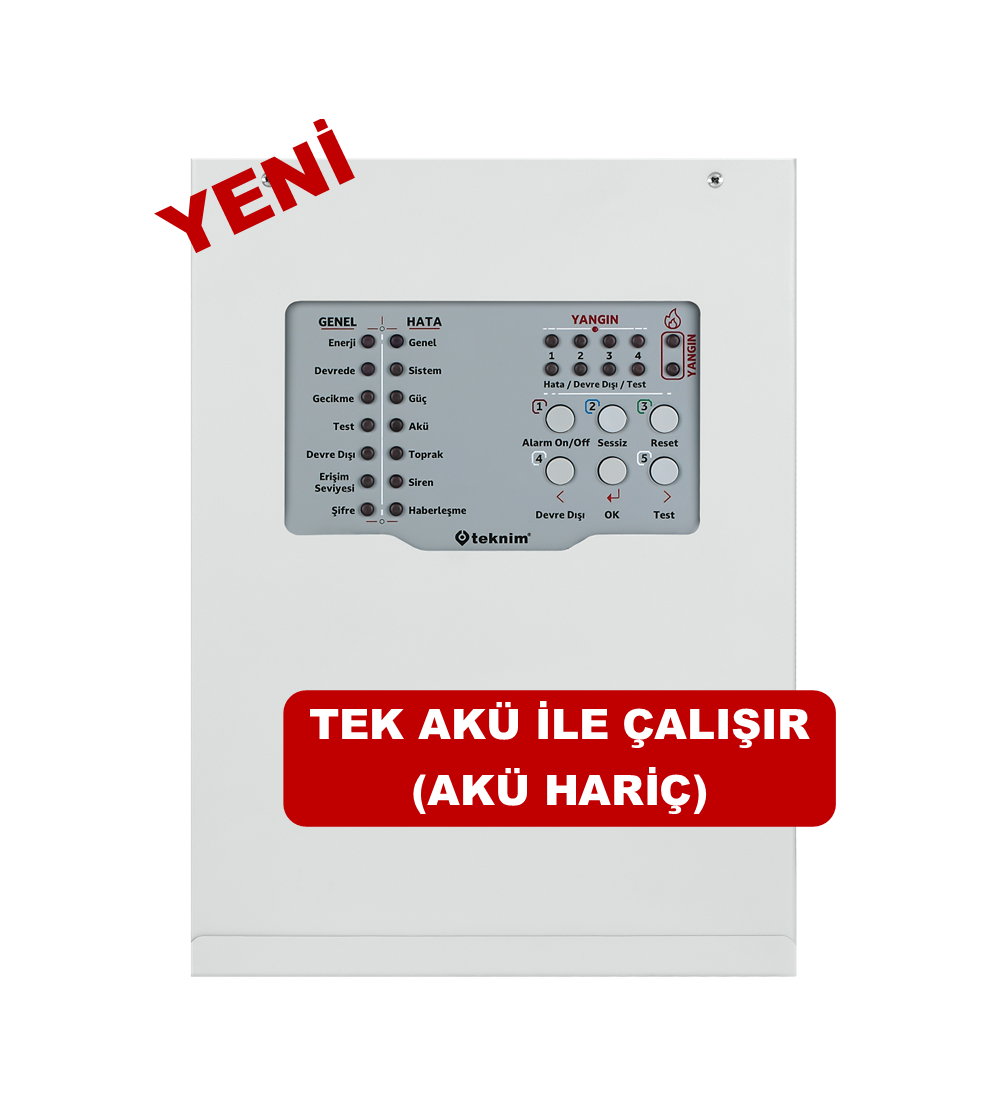TEKNİM TFP-3124 4 BÖLGELİ KONVANSİYONEL YANGIN ALARM PANELİ.TEK AKÜ İLE ÇALIŞIR (AKÜ HARİÇ)