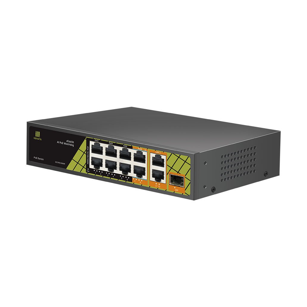 GENATA GNT-P4804V6, 6 Port, Megabit,  PoE 60W, 2 Port Uplink Gigabit, 1 Port SFP, Yönetilemez, Masaüstü Switch