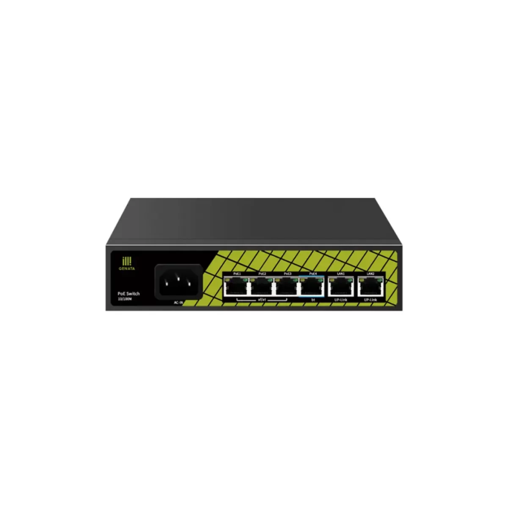 GENATA GNT-P9206EA, 4 Port, Megabit,  PoE 60W, 2 Port Uplink, Yönetilemez, Masaüstü Switch