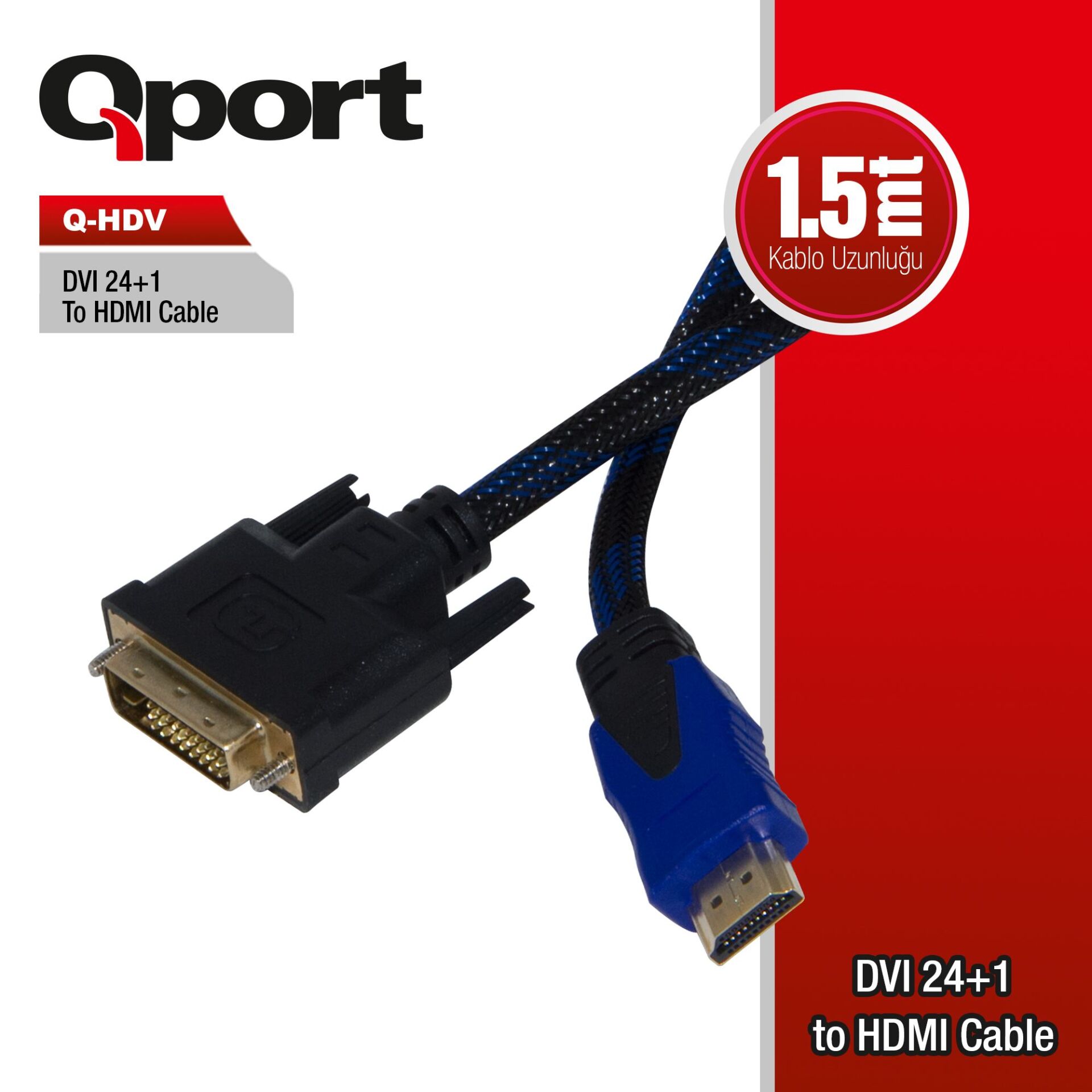QPORT Q-HDV DVI 24+1 TO HDMI 1.5MT ÇEVİRİCİ KABLO