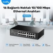 CUDY FS1016 16 PORT 10/100 YONETILEMEZ RACK MOUNT SWITCH METAL KASA