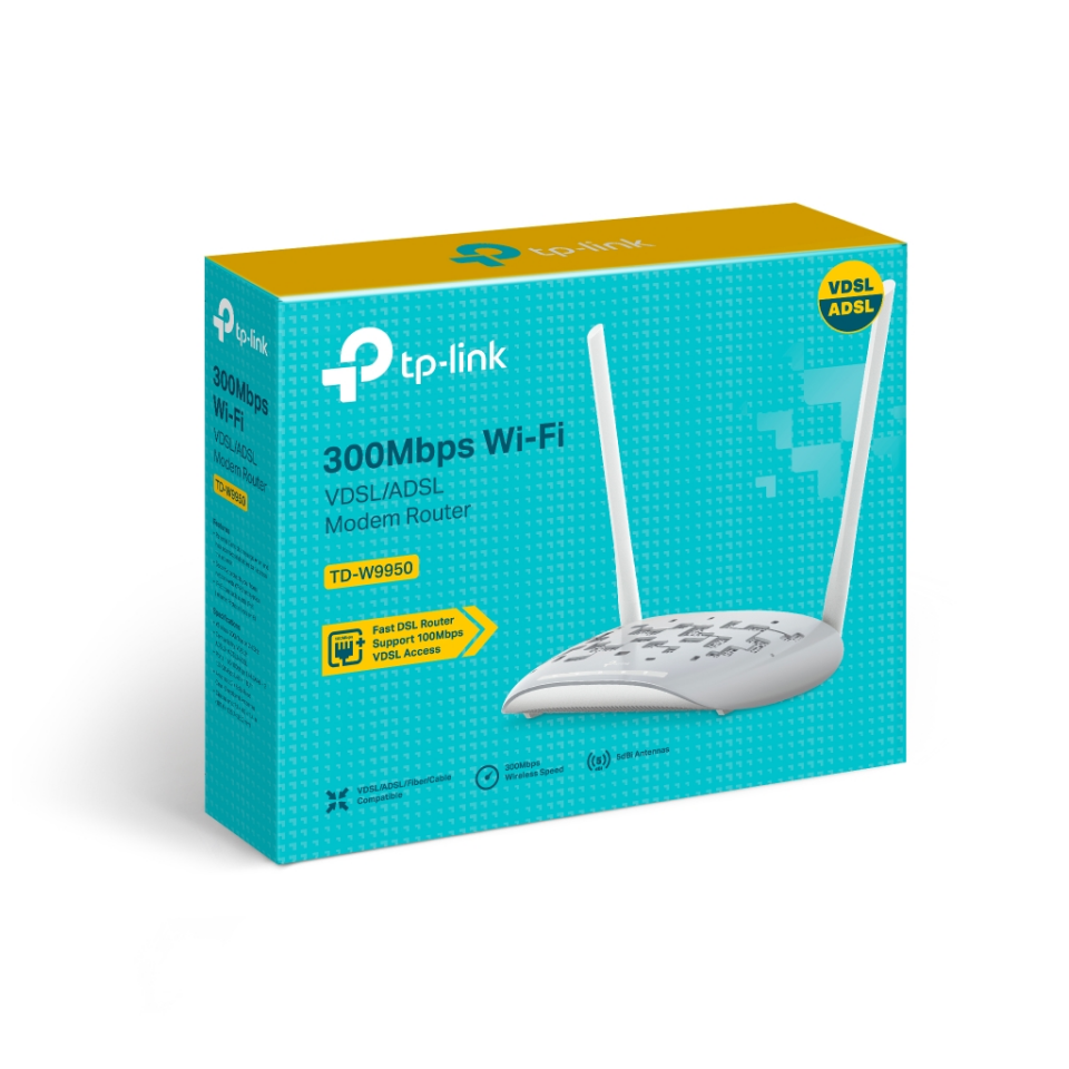 TP-LINK TD-W9950, 4 Port, 2.4Ghz Wifi, 300Mbps, 2xAnten, VDSL2, ADSL2 MODEM