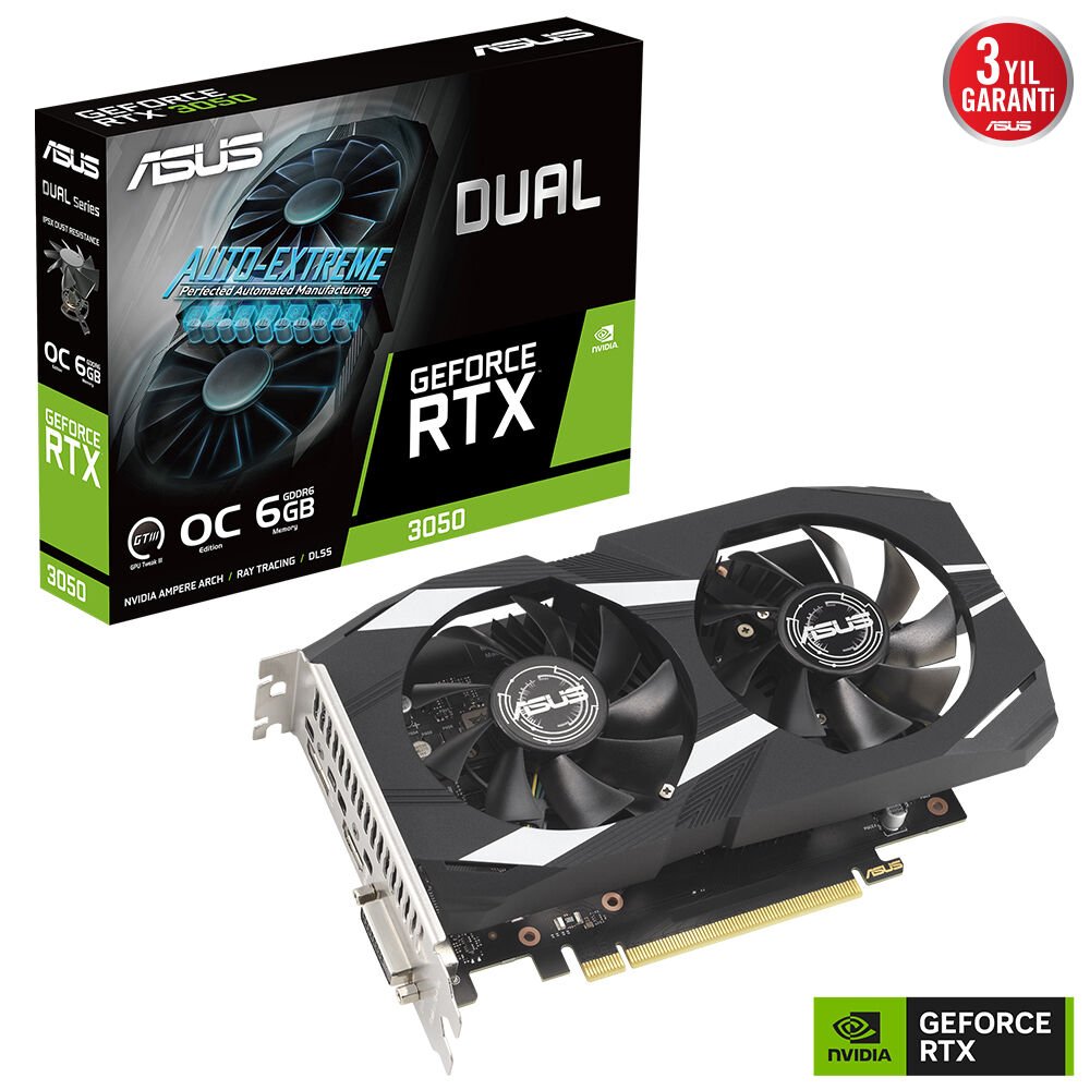 ASUS DUAL-RTX3050-O6G RTX3050 6GB GDDR6 96Bit DVI-D/HDMI/DP PCI-E 4.0