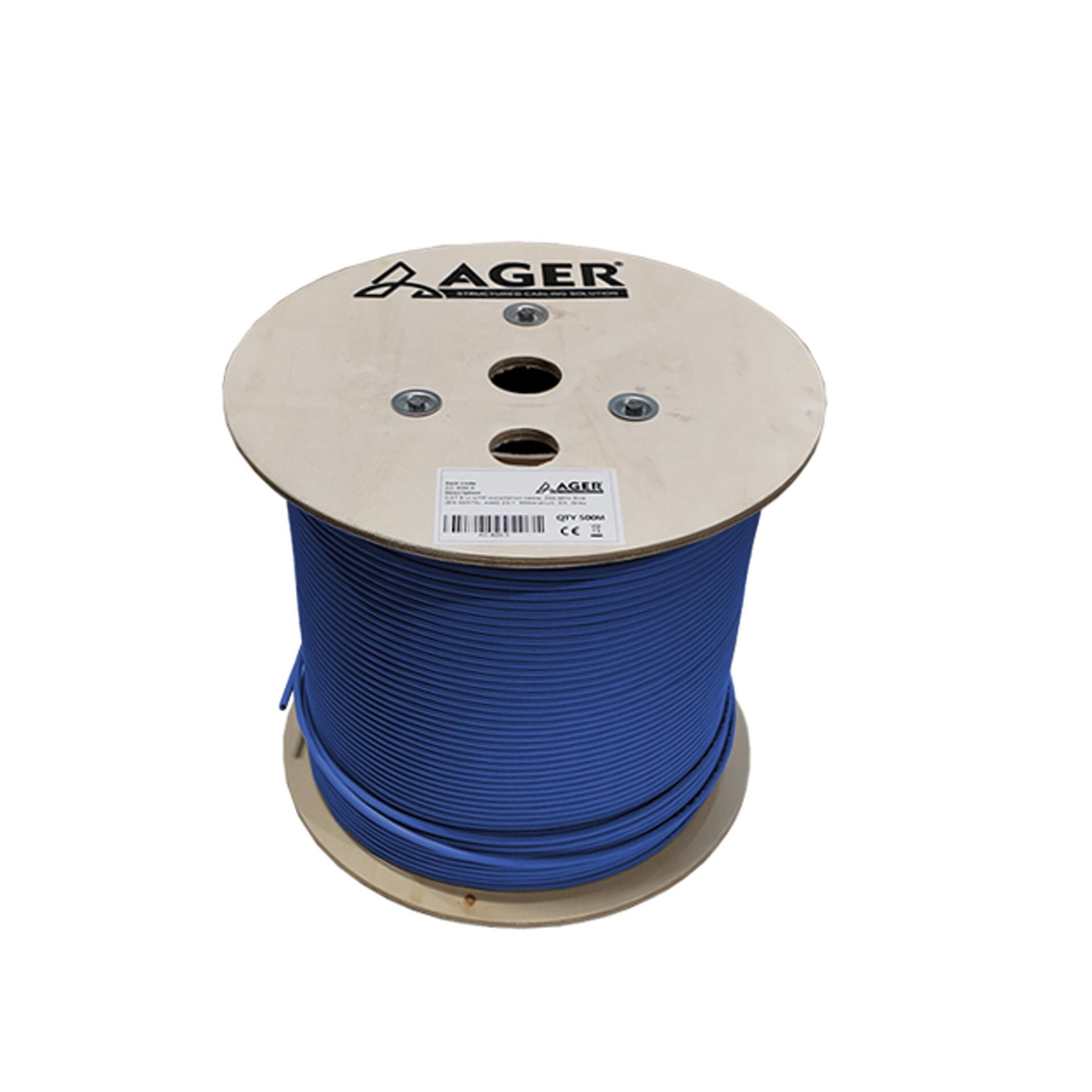 AGER AC-600-5-BL 500MT U/UTP CAT6 LS0H - HELOJEN FREE MAVI 250MHZ 23AWG %100 BAKIR