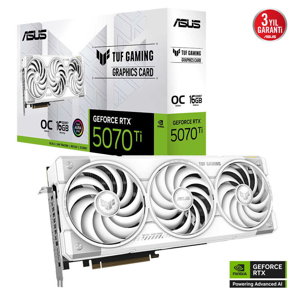 ASUS TUF-RTX5070TI-O16G-WHITE-GAMING, 16Gb, 256Bit, GDDR7, 2xHDMI, 3xDP GAMING Ekran Kartı