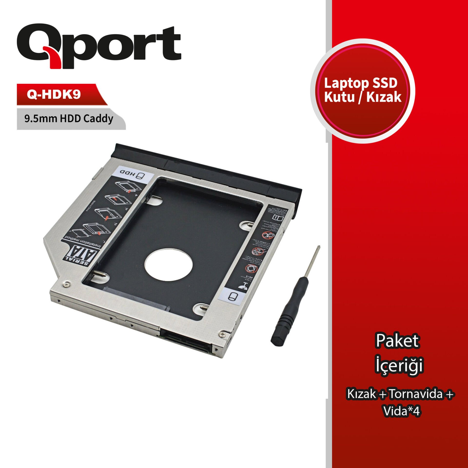 QPORT Q-HDK9 2.5'' HDD/SSD UYUMLU CEVIRICI 9.5'' OPTIK SATA KIZAK