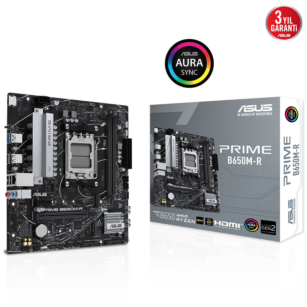 ASUS PRIME B650M-R B650 DDR5 (Vga Yok) GLan 2.5G mATX HDMI USB3 ARGB 2xM2 AM5 AMD Anakart