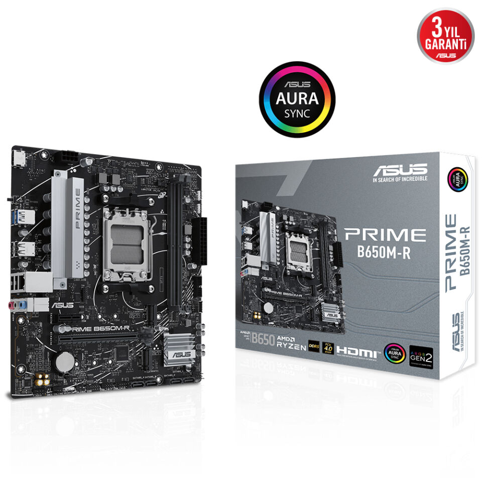 ASUS PRIME B650M-R B650 DDR5 (Vga Yok) GLan 2.5G mATX HDMI USB3 ARGB 2xM2 AM5 AMD Anakart