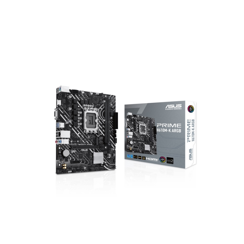 ASUS PRIME H610M-K ARGB, 2xDDR5, M.2,D-SUB, HDMI,12-13.14.Nesil, LGA1700 Soket, Anakart