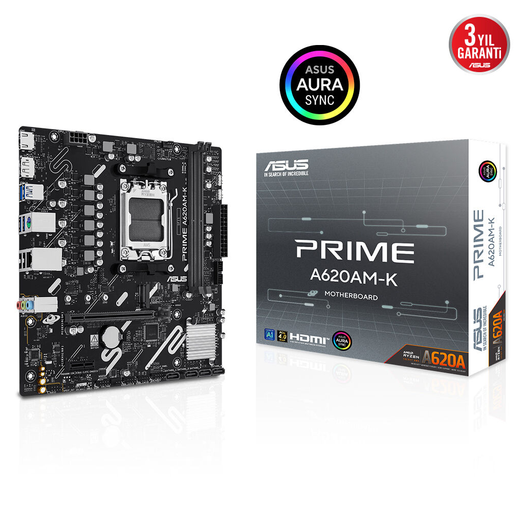ASUS PRIME A620AM-K, 2xDDR5, 1x M.2, DP, HDMI, AM5 Soket Anakart