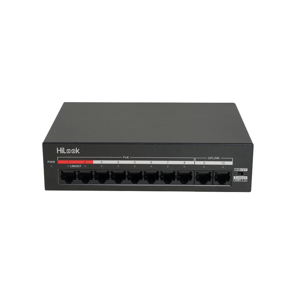 HILOOK NS-0110MP-60, 8 Port, Megabit, PoE 60W, 2 Port Megabit Uplink, Yönetilemez, Masaüstü Switch
