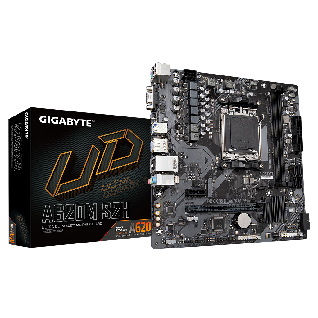 GIGABYTE A620M-S2H, rev.1.2, 6400MHz, 2xDDR5, 1x M.2, D-SUB, HDMI, DP, AM5 Soket Anakart