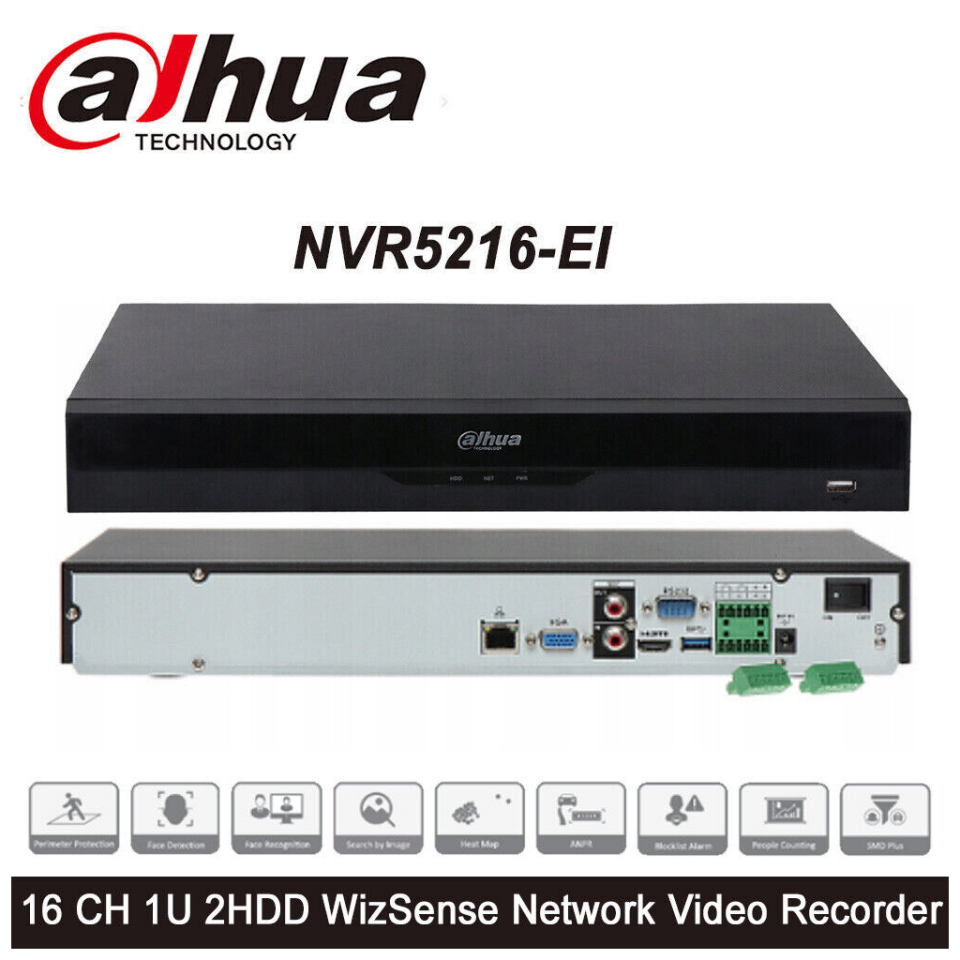 DAHUA  NVR5216-EI, 16Kanal, 12Mpix, H265+, 2 HDD Desteği, 1080P Kayıt, 320Mbps Bant Genişliği, NVR